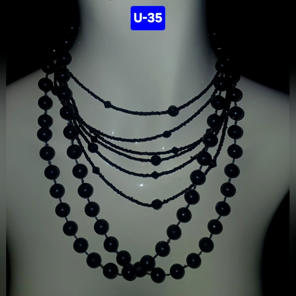 2 Elegant Black Beaded Necklace Lot